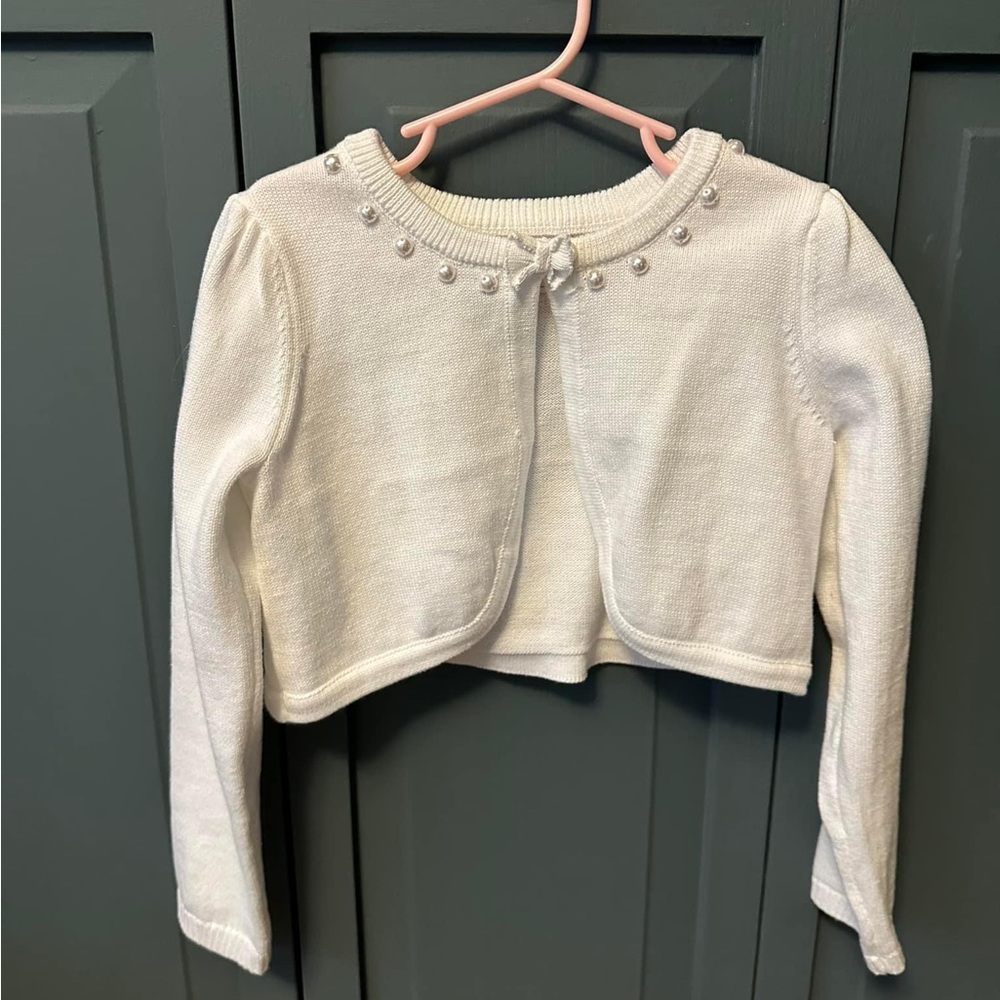 White bolero sweater with pearl accents size 7